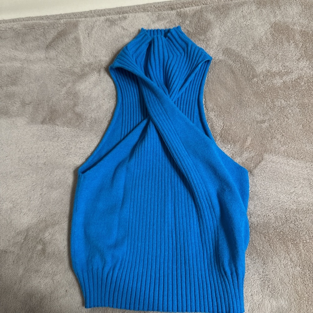 SHEIN Vibrant Blue Ribbed Knit Top